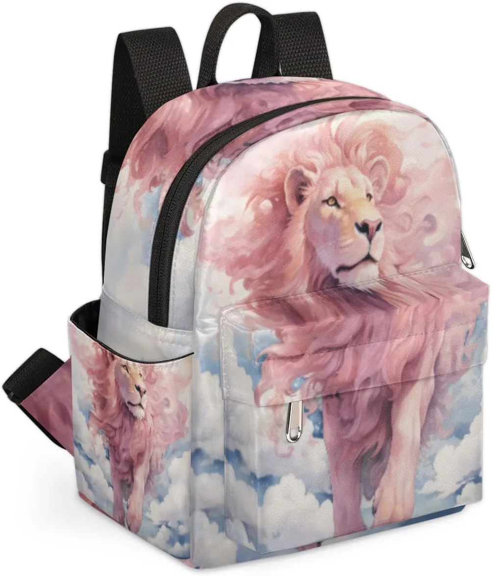 cfpolar Mini Backpack Purse for Women, Watercolor Pink Lion Cloud Small Backpack Multi Functional Casual Daypack Soft Shoulder Bag Handbags for Ladies Travel Work