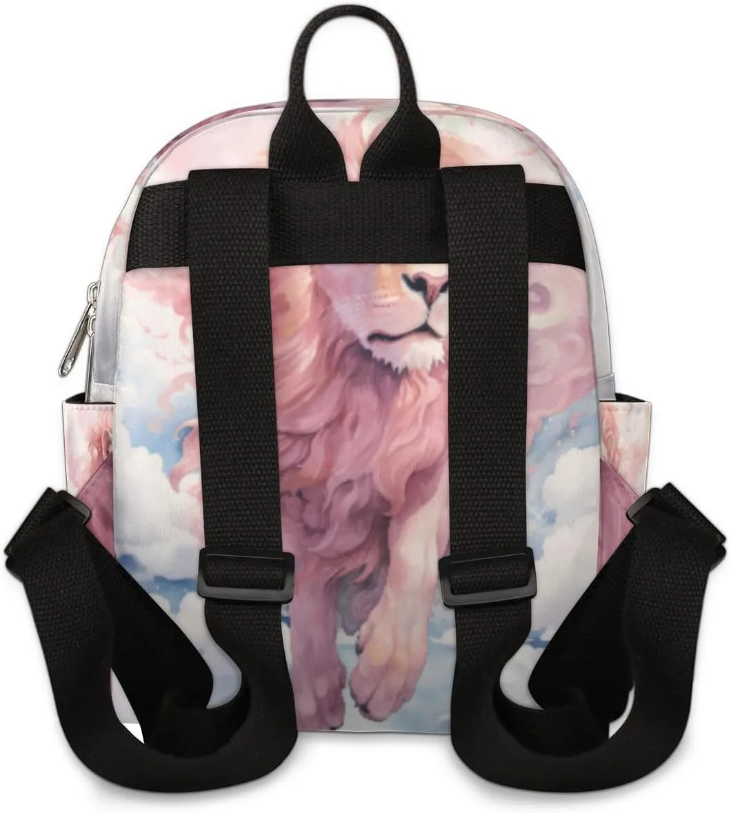 cfpolar Mini Backpack Purse for Women, Watercolor Pink Lion Cloud Small Backpack Multi Functional Casual Daypack Soft Shoulder Bag Handbags for Ladies Travel Work