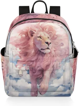 cfpolar Mini Backpack Purse for Women, Watercolor Pink Lion Cloud Small Backpack Multi Functional Casual Daypack Soft Shoulder Bag Handbags for Ladies Travel Work