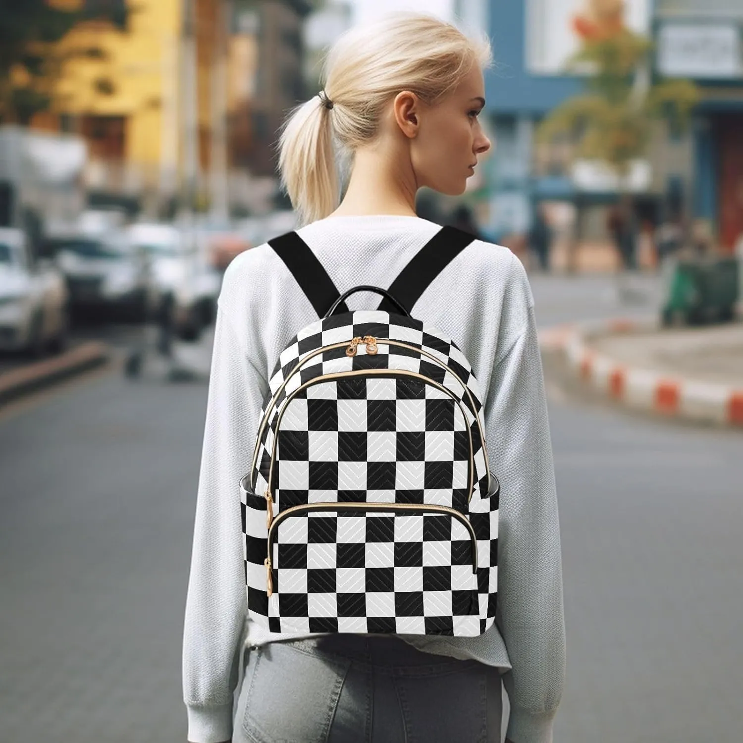 Checkerboard Plaid Backpack Purse for Women Anti-theft Small Fashion Travel Backpack Hiking Sports Ladies Daypack,M
