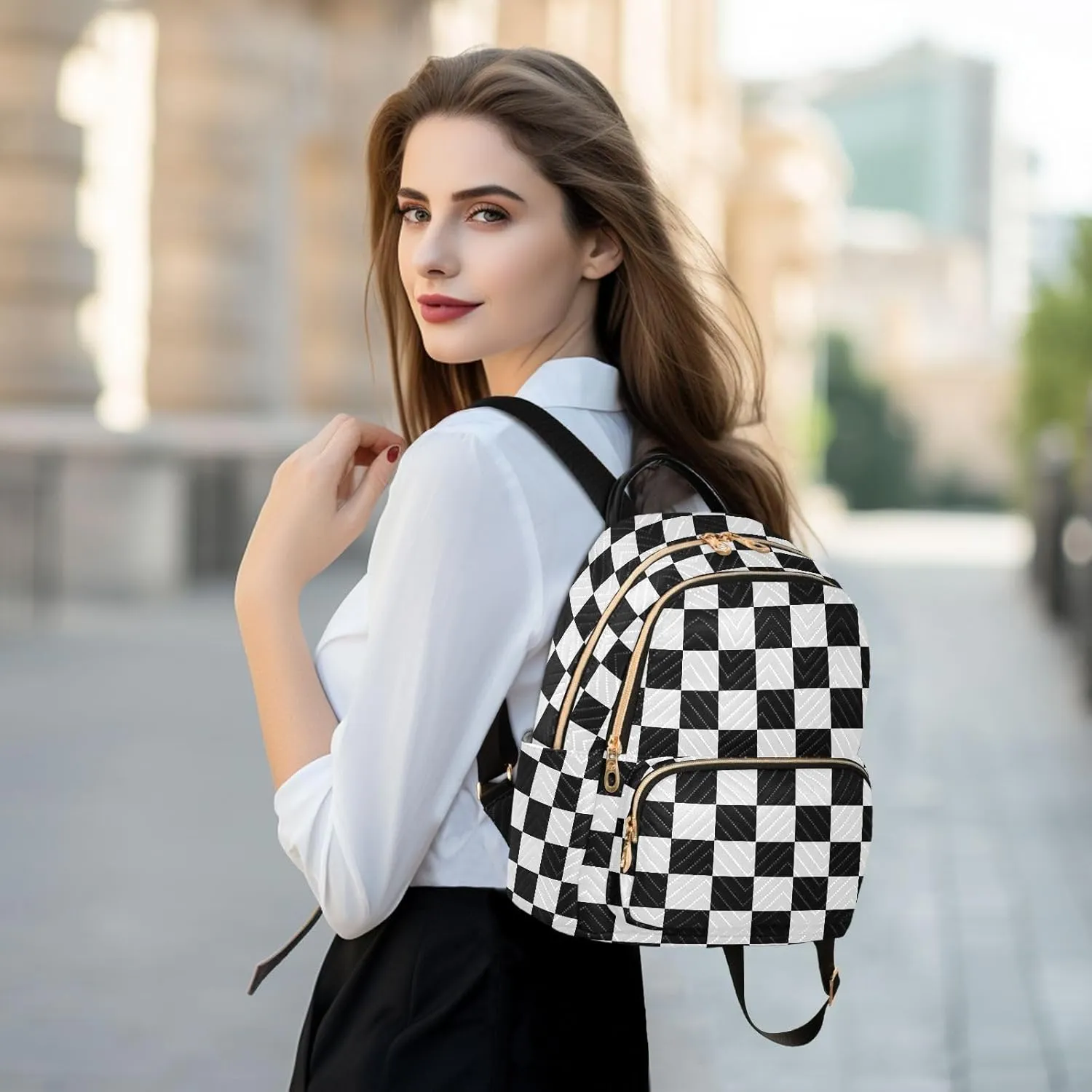 Checkerboard Plaid Backpack Purse for Women Anti-theft Small Fashion Travel Backpack Hiking Sports Ladies Daypack,M