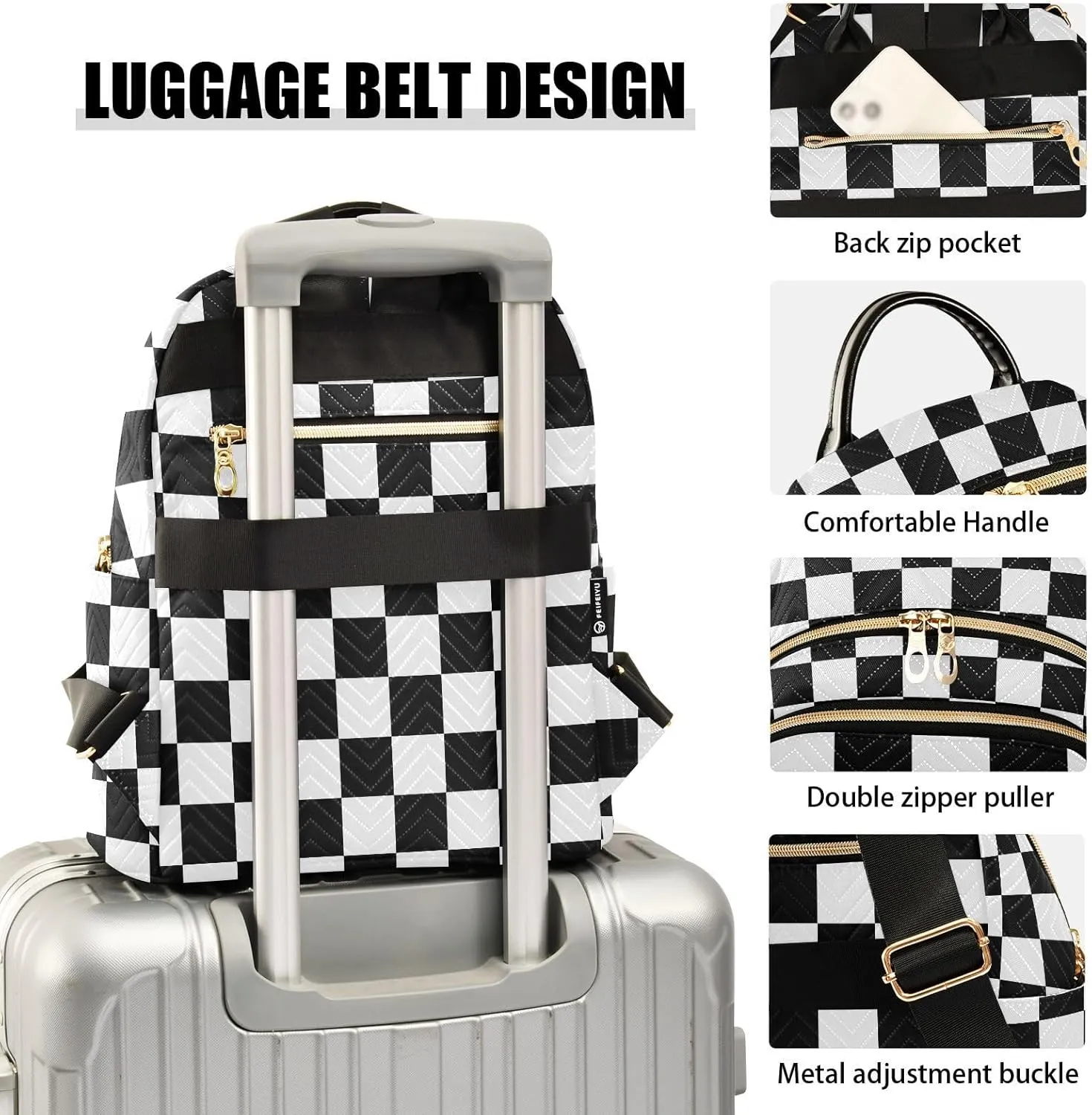 Checkerboard Plaid Backpack Purse for Women Anti-theft Small Fashion Travel Backpack Hiking Sports Ladies Daypack,M