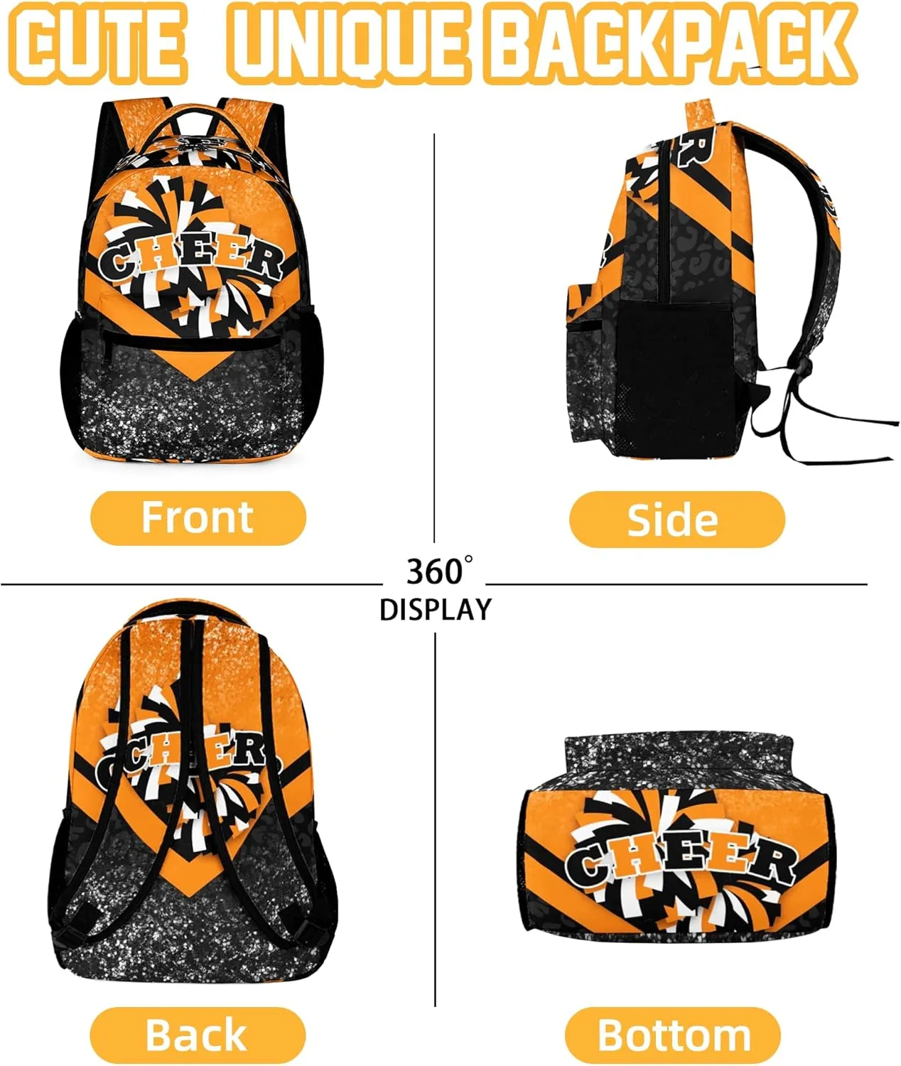Cheer Backpacks for Cheerleaders, Cheerleading Backpack 16.5in, Cheerleader Gifts for Team (Orange&Black)