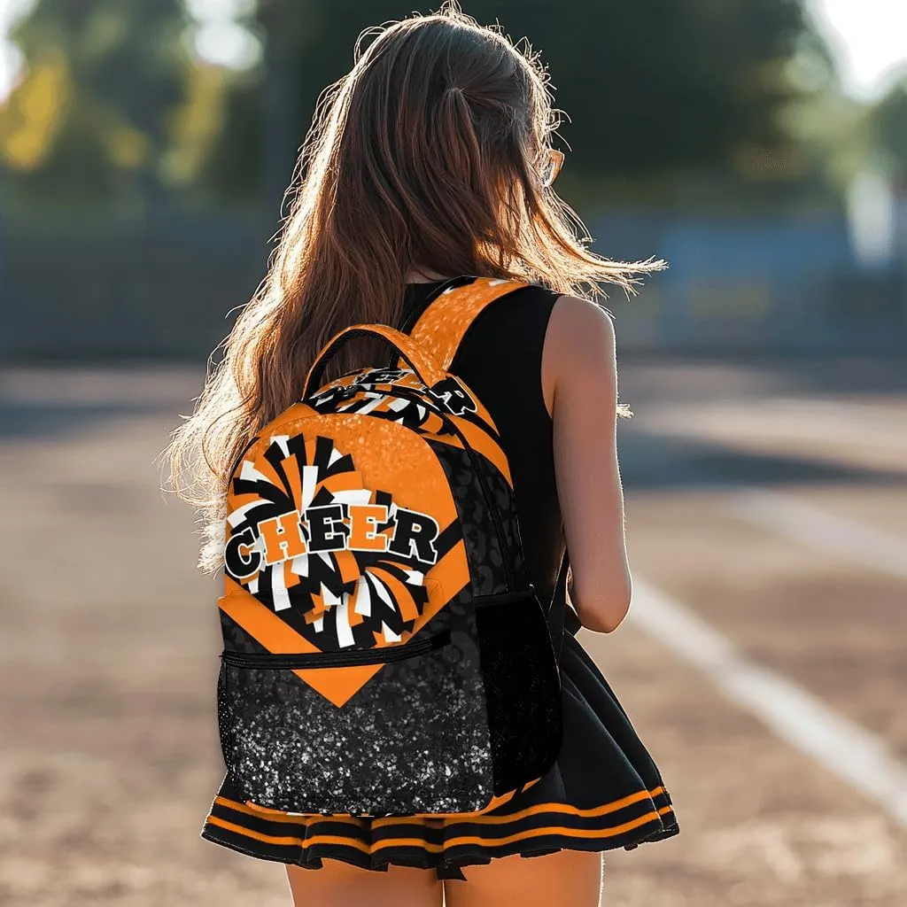 Cheer Backpacks for Cheerleaders, Cheerleading Backpack 16.5in, Cheerleader Gifts for Team (Orange&Black)
