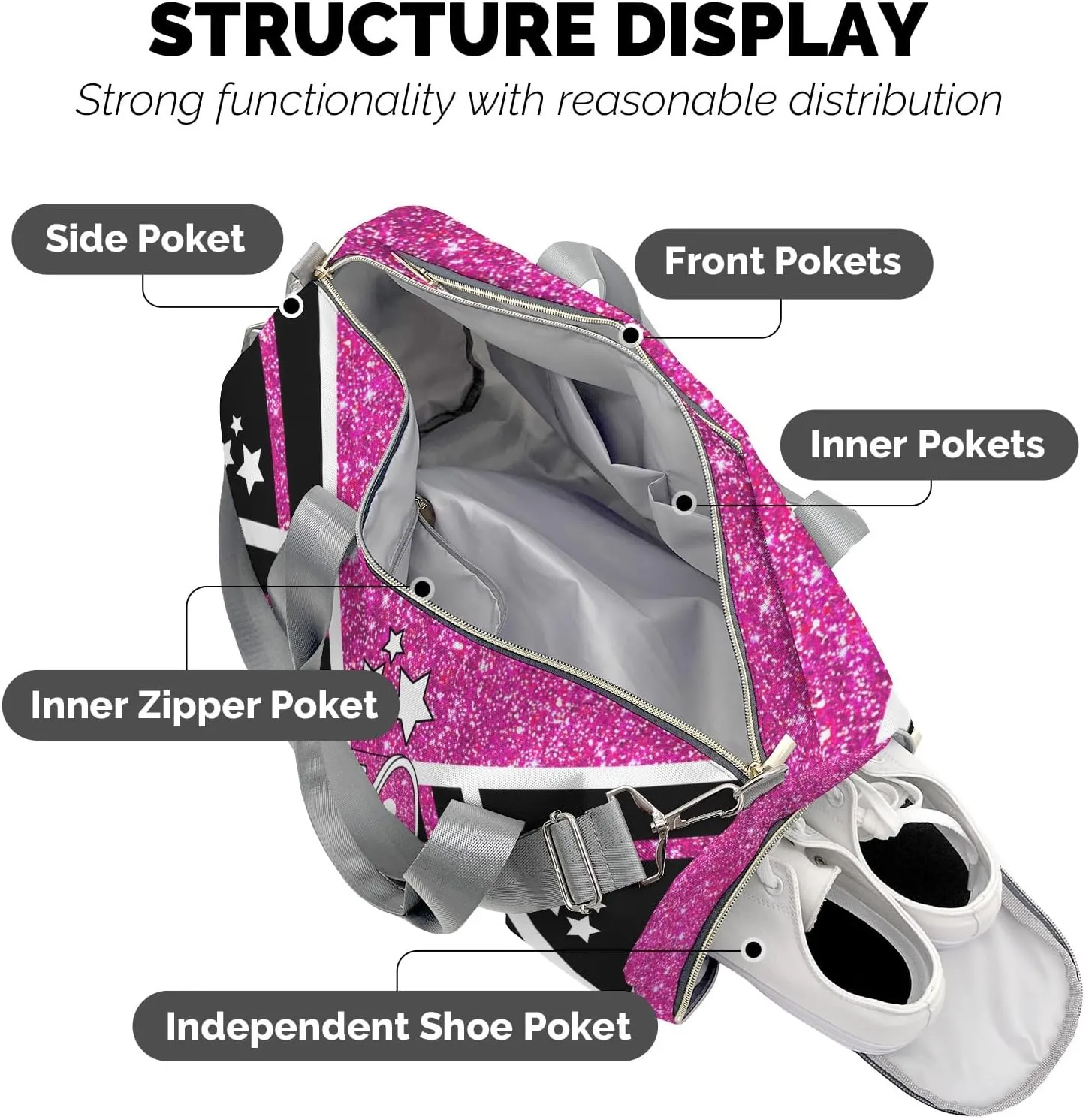 Cheer Cheerleader Rose Purple Print Multifunction Sport Duffel Bag Gym Travel Perform Training Weekender Bags Getaway Bags