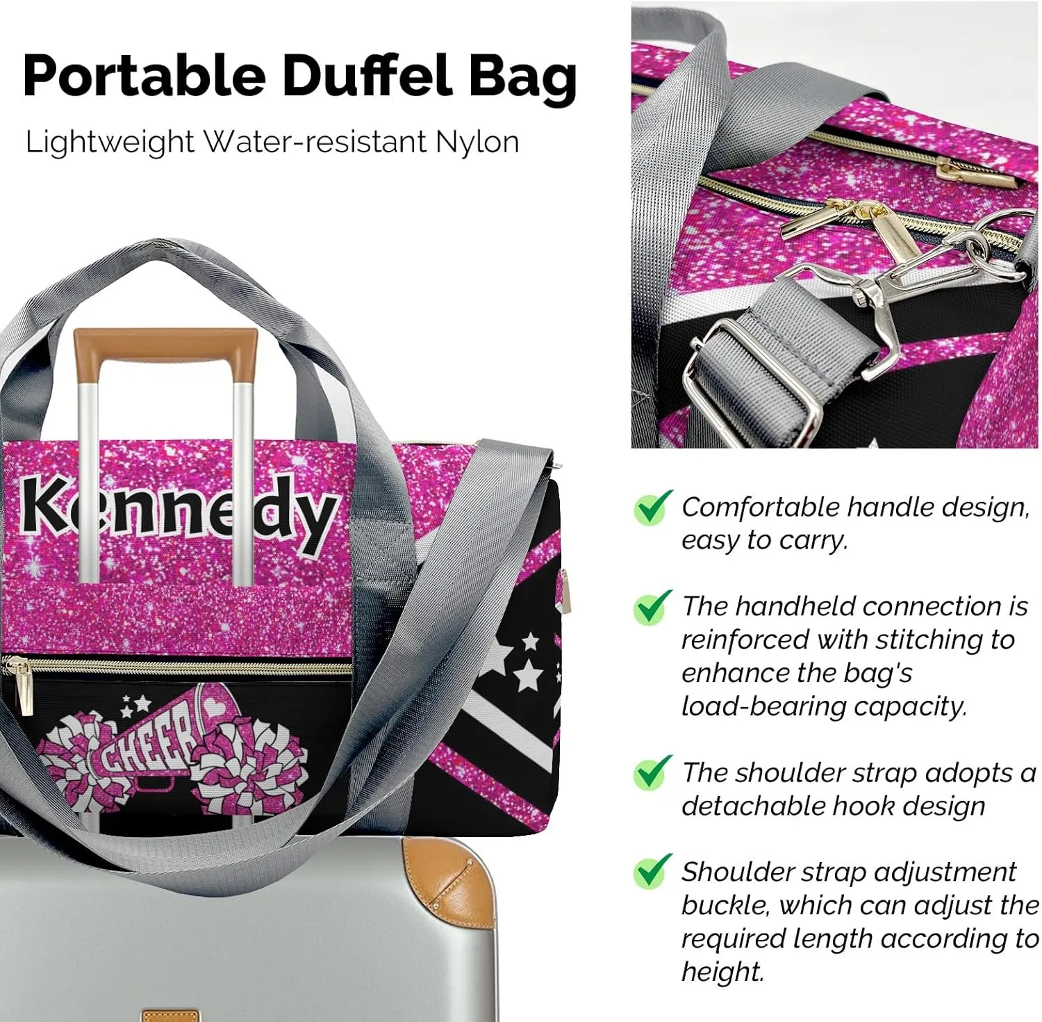 Cheer Cheerleader Rose Purple Print Multifunction Sport Duffel Bag Gym Travel Perform Training Weekender Bags Getaway Bags