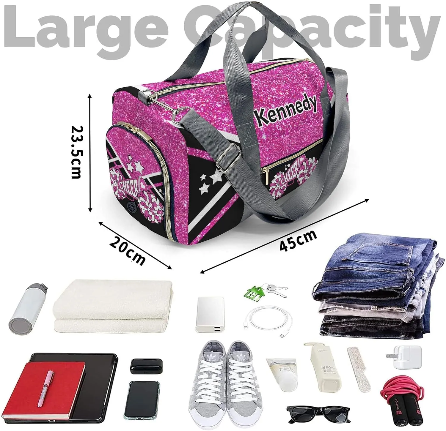 Cheer Cheerleader Rose Purple Print Multifunction Sport Duffel Bag Gym Travel Perform Training Weekender Bags Getaway Bags