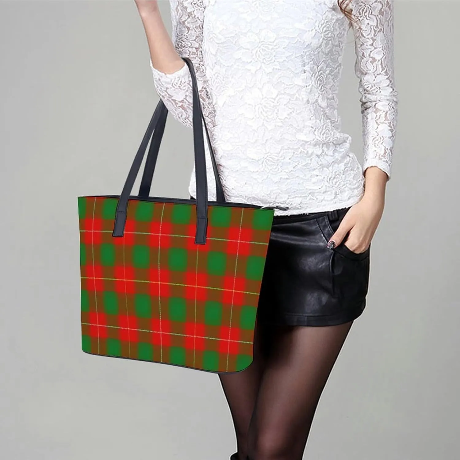 Clan Rutherford Tartan Large Capacity Portable Leather Handbag