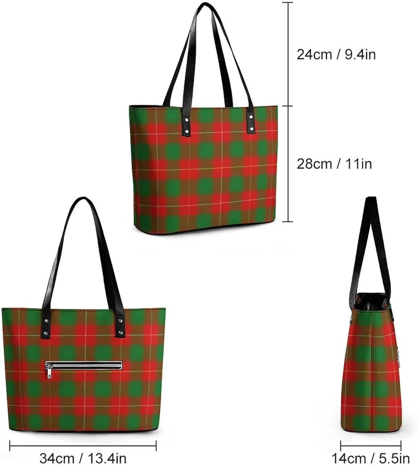 Clan Rutherford Tartan Large Capacity Portable Leather Handbag