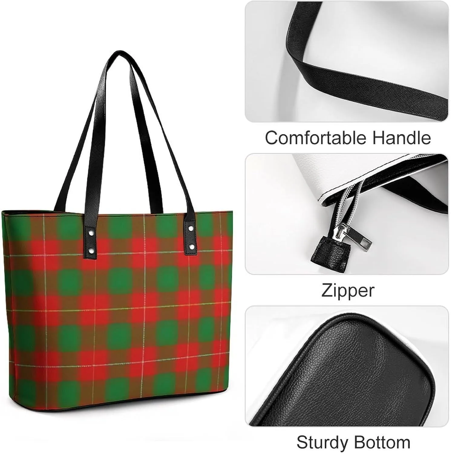 Clan Rutherford Tartan Large Capacity Portable Leather Handbag