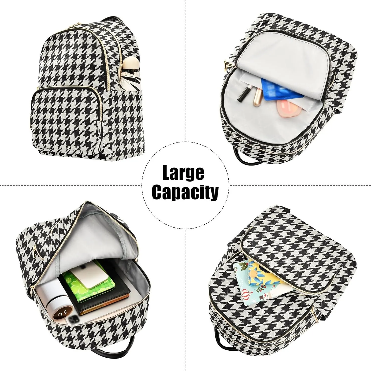 Classic Houndstooth Backpack Purse for Women Fashion Ladies Shoulder Bags Travel Bag Handbag Back Pack Lady Purse,M