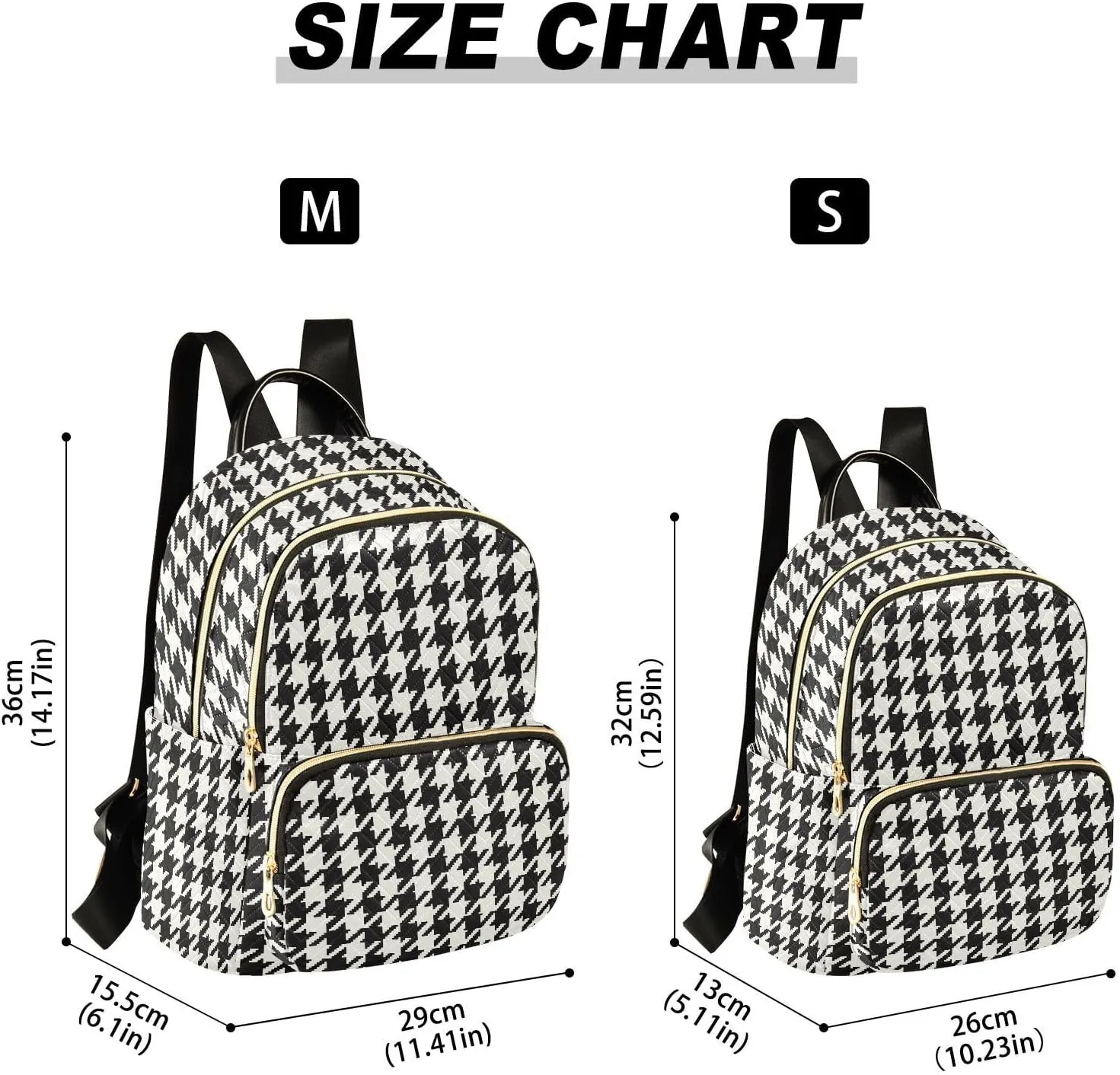 Classic Houndstooth Backpack Purse for Women Fashion Ladies Shoulder Bags Travel Bag Handbag Back Pack Lady Purse,M