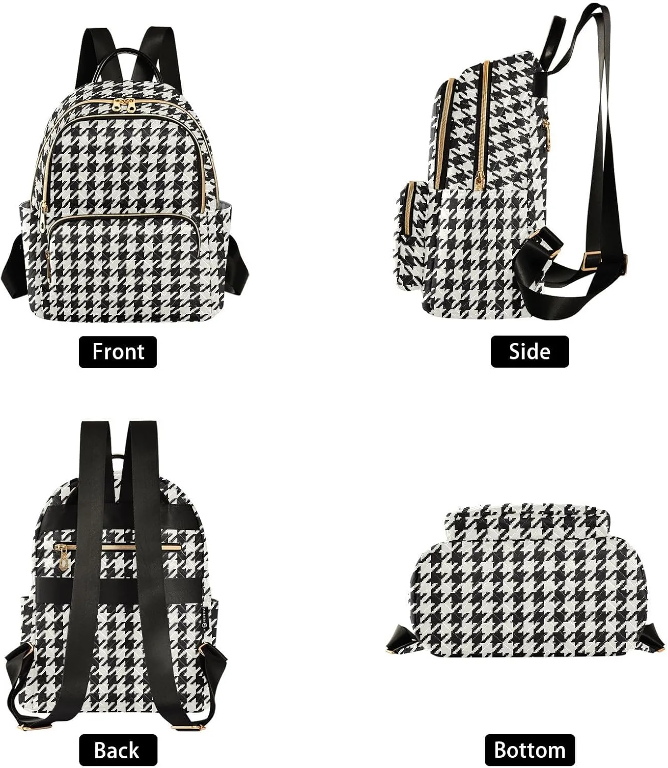 Classic Houndstooth Backpack Purse for Women Fashion Ladies Shoulder Bags Travel Bag Handbag Back Pack Lady Purse,M
