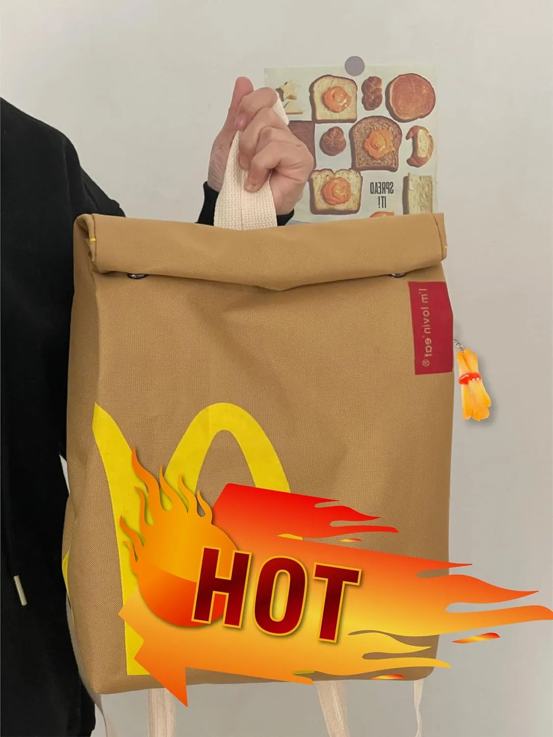 Classic Retro Backpack Bag Funny Set with Fries Creative Imitate Paper Large Capacity Canvas