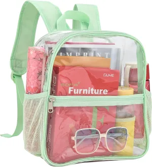 Clear Backpack for Stadium Events 12x12x6 Mini Small Clear Backpack with Front Pocket for Concert Sport Events Work Travel(Avocado green)