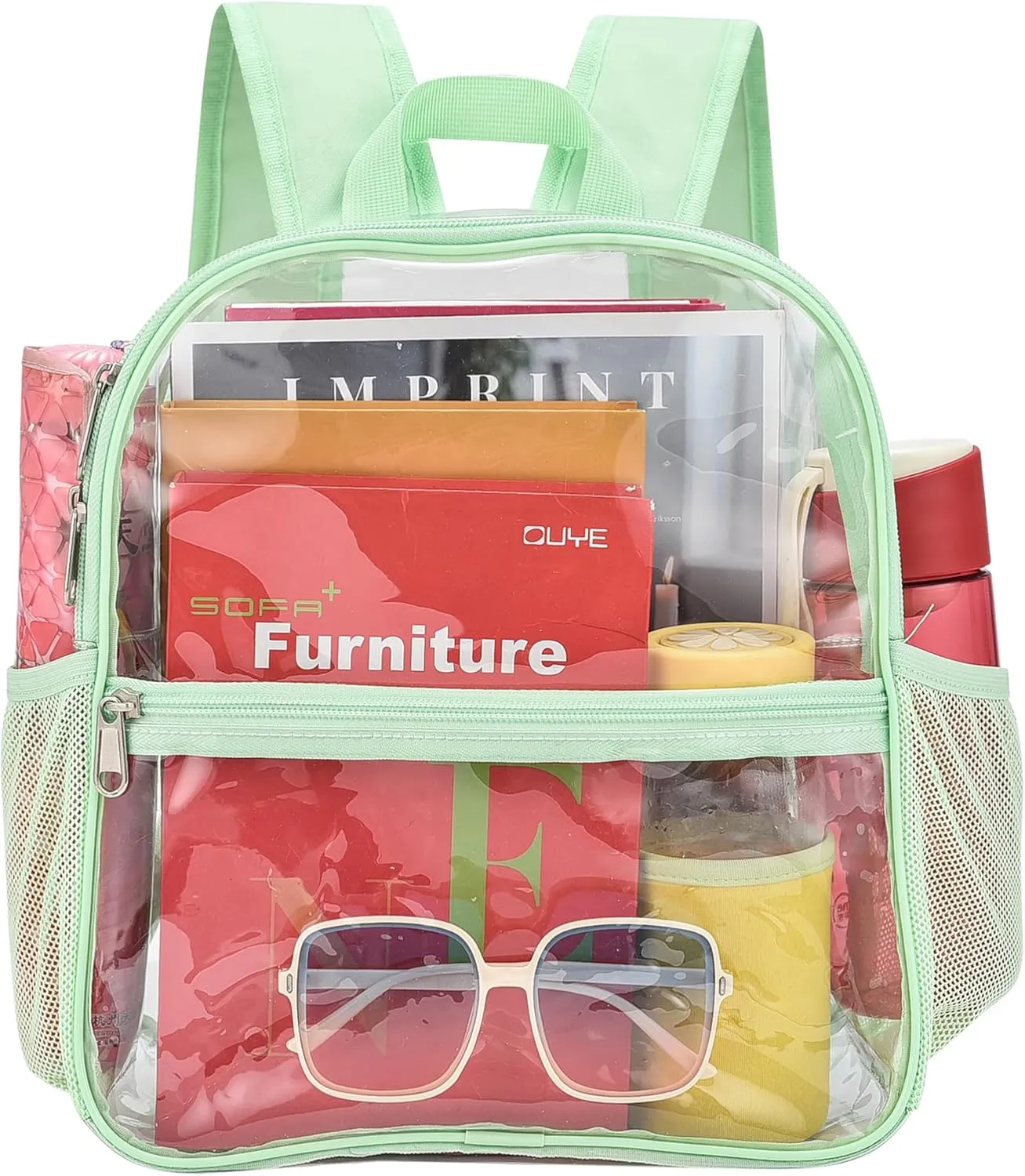 Clear Backpack for Stadium Events 12x12x6 Mini Small Clear Backpack with Front Pocket for Concert Sport Events Work Travel(Avocado green)