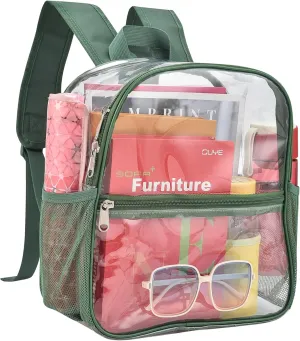 Clear Backpack for Stadium Events 12x12x6 Mini Small Clear Backpack with Front Pocket for Concert Sport Events Work Travel(Forest green)
