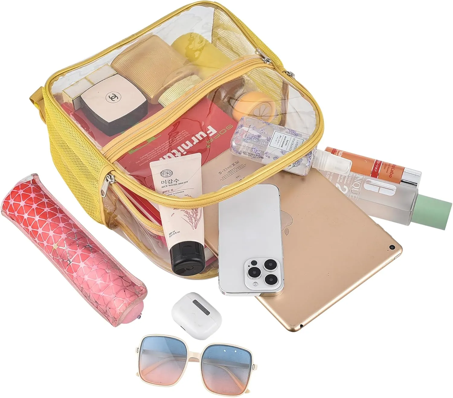 Clear Backpack for Stadium Events 12x12x6 Mini Small Clear Backpack with Front Pocket for Concert Sport Events Work Travel(Gold)