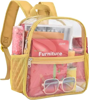 Clear Backpack for Stadium Events 12x12x6 Mini Small Clear Backpack with Front Pocket for Concert Sport Events Work Travel(Gold)