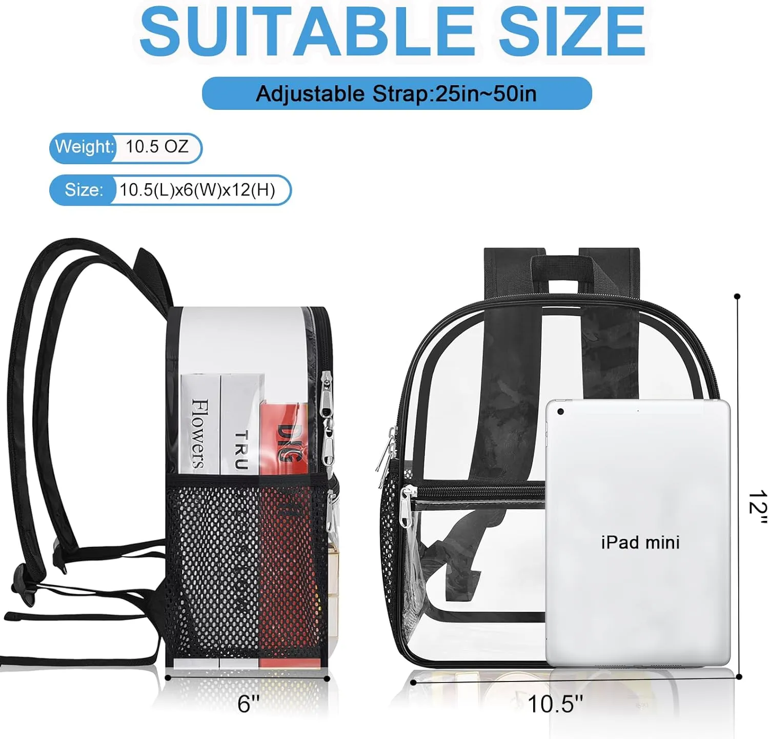 Clear Backpack for Stadium Events - 12x12x6, Mini Small Clear Bag with Front Pocket for Concert Sport Events Work Travel(Black)