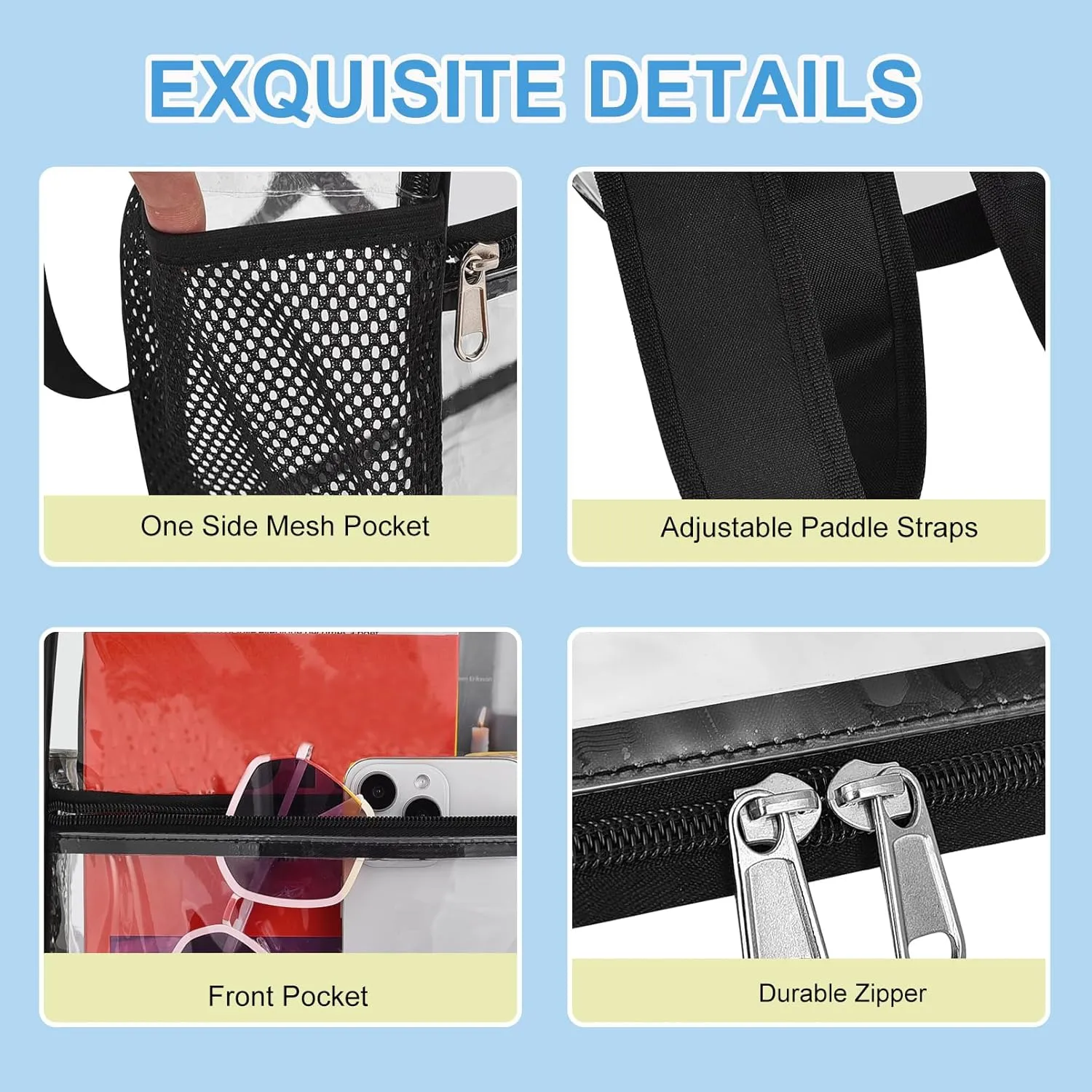 Clear Backpack for Stadium Events - 12x12x6, Mini Small Clear Bag with Front Pocket for Concert Sport Events Work Travel(Black)