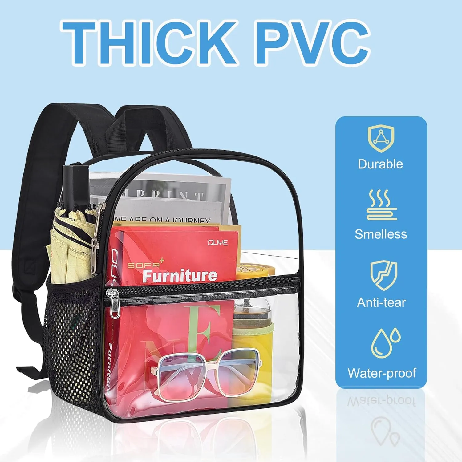 Clear Backpack for Stadium Events - 12x12x6, Mini Small Clear Bag with Front Pocket for Concert Sport Events Work Travel(Black)
