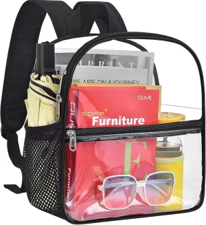 Clear Backpack for Stadium Events - 12x12x6, Mini Small Clear Bag with Front Pocket for Concert Sport Events Work Travel(Black)