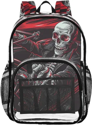 Clear Backpack, Skeleton Drive Car Red Heavy Duty PVC Transparent Backpacks, See Through Multiple Pockets Bookbag for Women Concert Sport Venues Work Travel