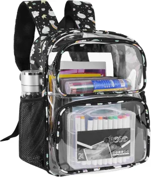 Clear Backpack,16'' Clear Backpack for Girls Heavy Duty School Backpacks See Through Bookbag for Kids 4 to 8,Black Rainbow