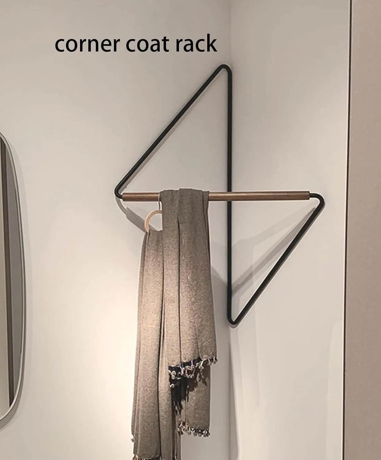 Coat Rack Wall Mounted Corner Coat Rack Modern and Minimalist Clothes Hanging Rack Metal and Wooden Clothing Organizer Hanging Clothes Rack for Bathroom Entryway Office Display and Storage