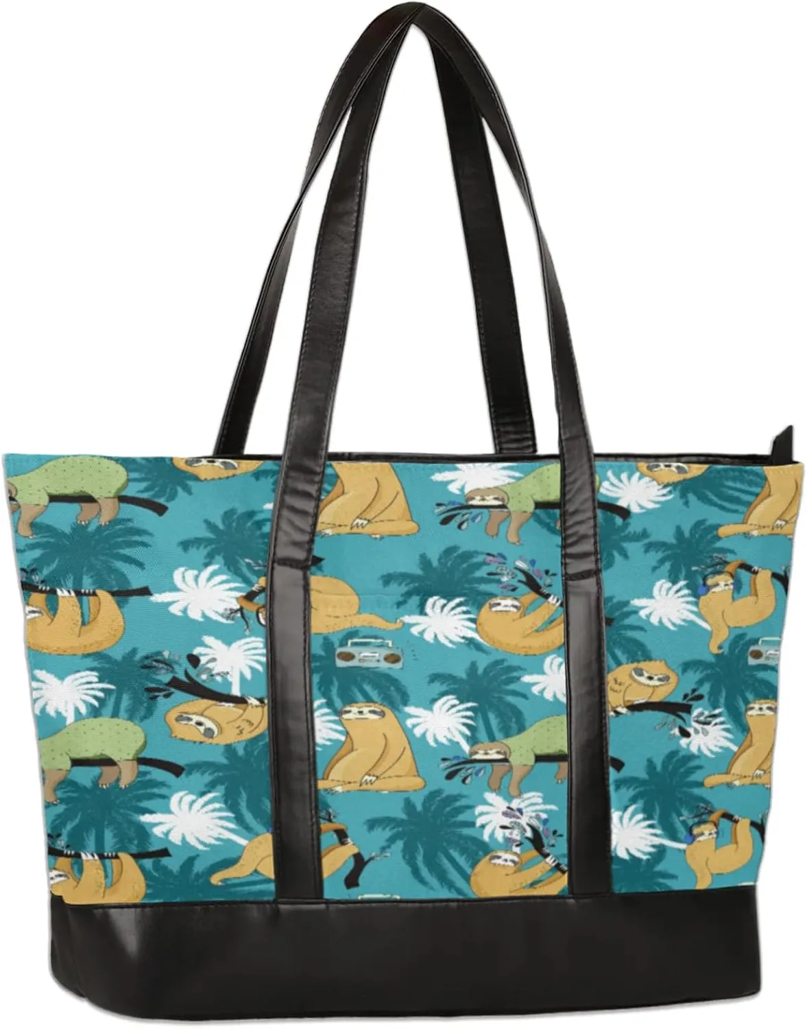 Coconut Tree Sloths Laptop Tote Bag for Women Lightweight Work Purse with Multiple Compartments Fits 13-15.6 Inch Laptop Tablet Shoulder Bag for Office Travel Daily Use