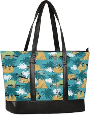 Coconut Tree Sloths Laptop Tote Bag for Women Lightweight Work Purse with Multiple Compartments Fits 13-15.6 Inch Laptop Tablet Shoulder Bag for Office Travel Daily Use