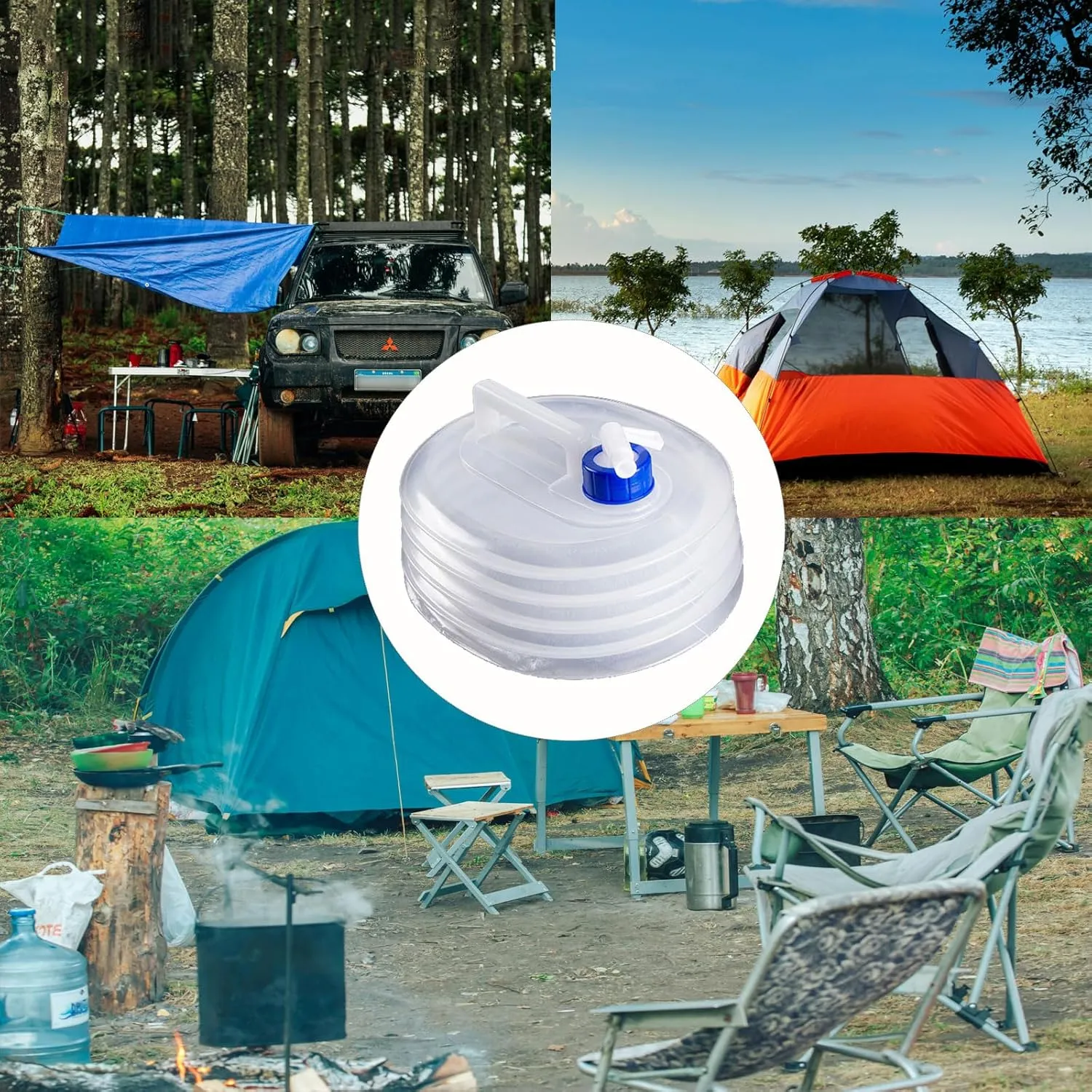 Collapsible Camping Water Container with Spigot, 2025 New Camping Water Storage Jug Carrier, 0.8-4Gallon, Portable & Foldable, for Camping, Hiking Backpack RV & Emergency (2.11 Gal)