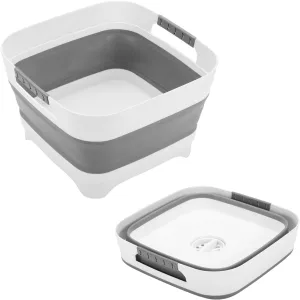 Collapsible Dish Basin & Wash Basin - Baby Bottle Washing Basin with Drain - Foldable Portable Sink for Kitchen, Camping, Travel (Grey)