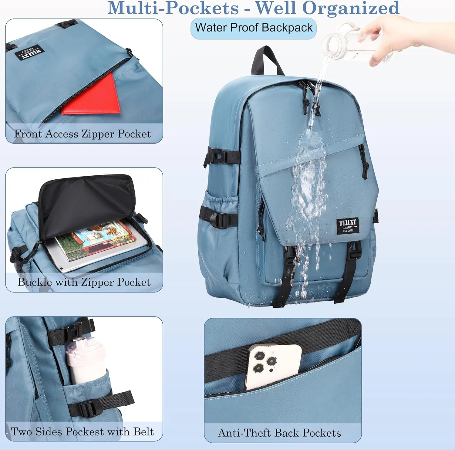College Laptop Backpack for Men Women 16 Elementary Middle High School Book Bag For Teens Girls Boys Anti Theft Travel Backpacks Waterproof Casual Daypack Large Student Bookbags (Blue Dusk-L)