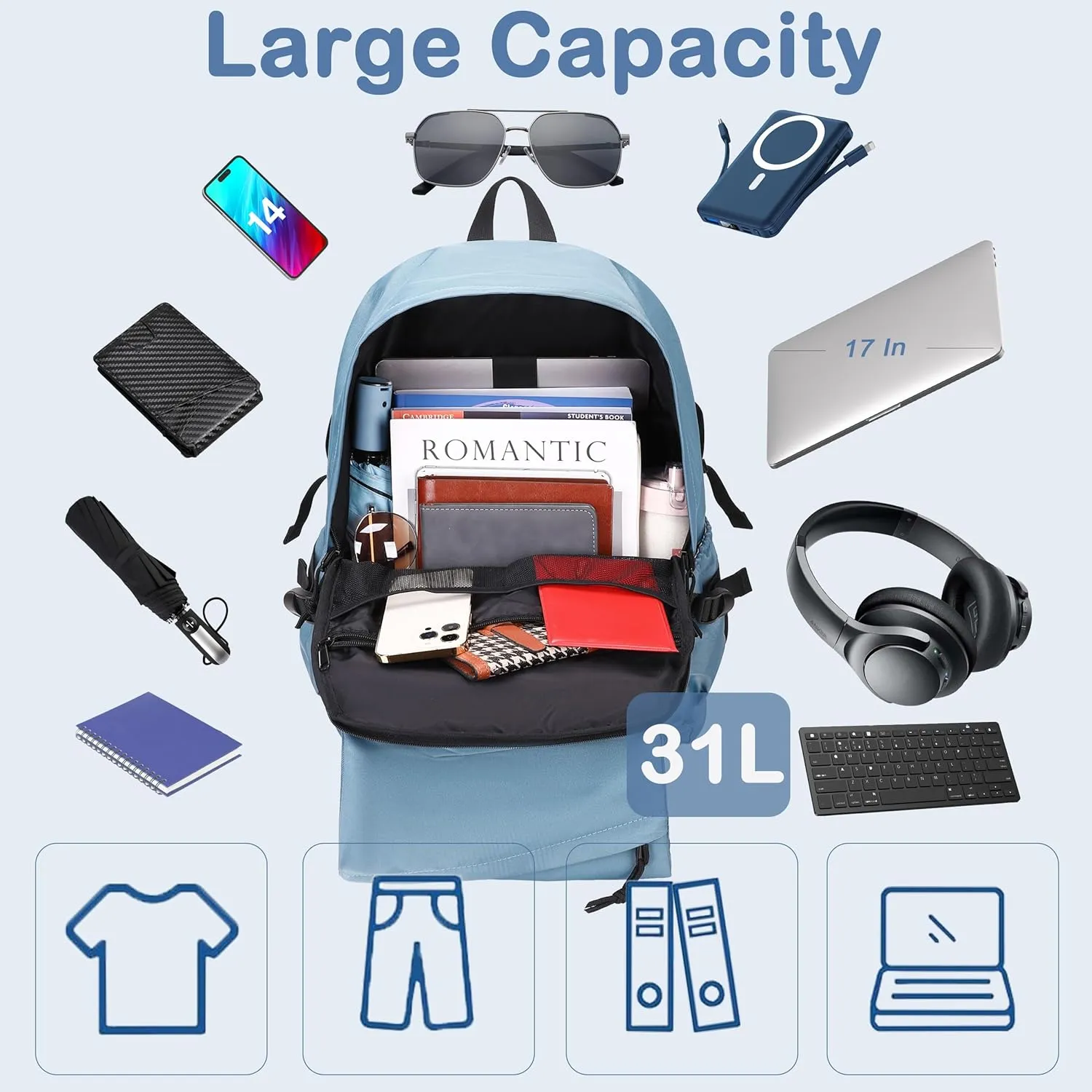 College Laptop Backpack for Men Women 16 Elementary Middle High School Book Bag For Teens Girls Boys Anti Theft Travel Backpacks Waterproof Casual Daypack Large Student Bookbags (Blue Dusk-L)