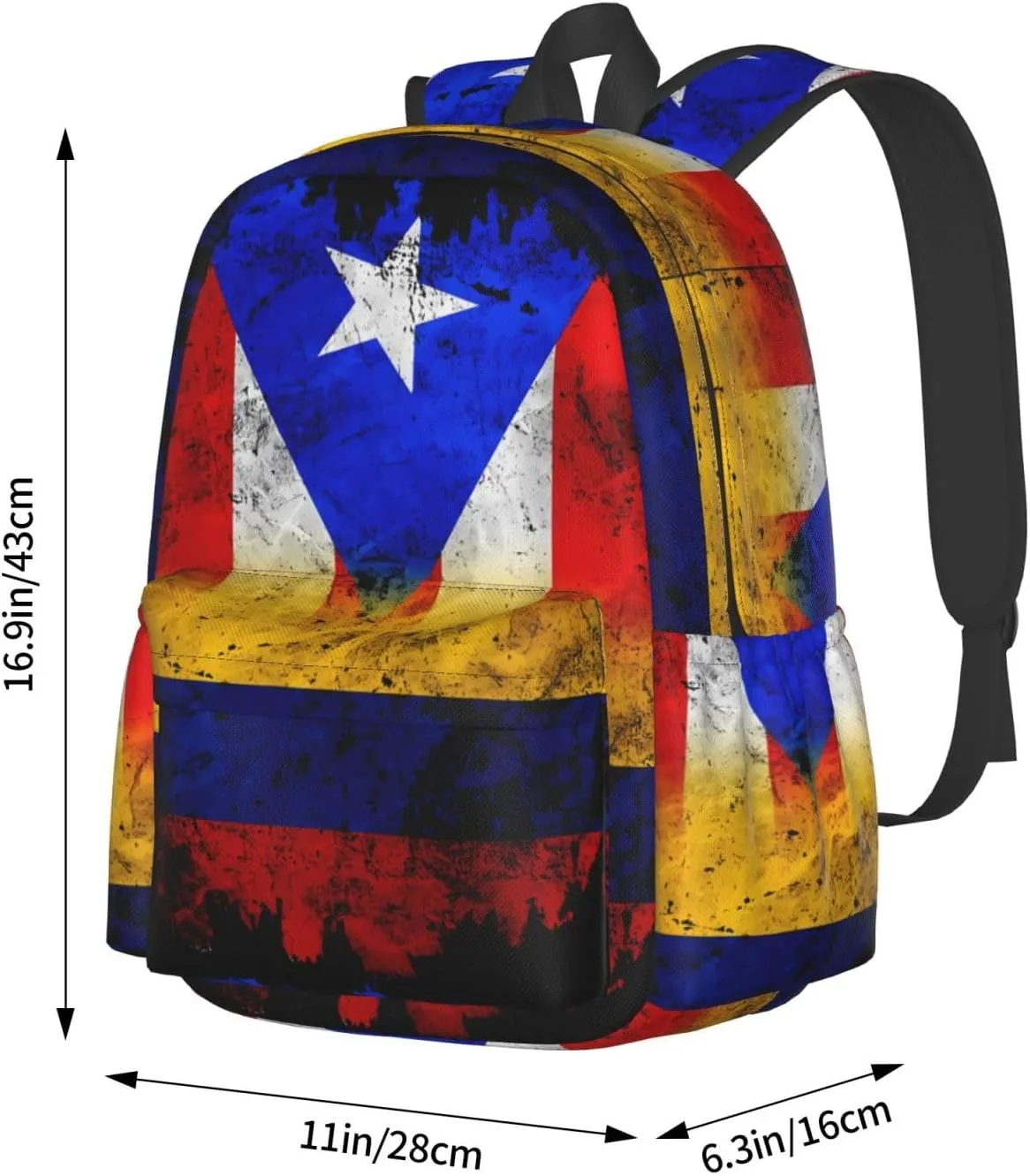 Colombian Puerto Rican Colombia Boricua Flag Large Travel Backpack Casual Backpacks Laptop Daypack Working Rucksack Lightweight Back Pack Sports Bag with Adjustable Shoulder Strap