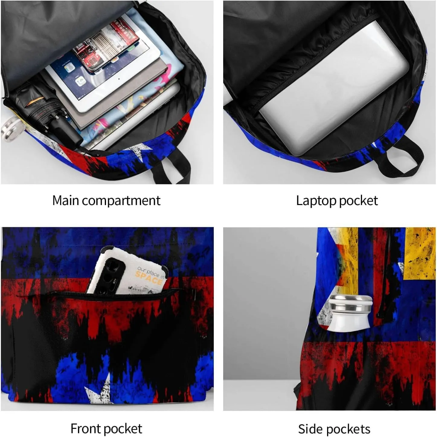 Colombian Puerto Rican Colombia Boricua Flag Large Travel Backpack Casual Backpacks Laptop Daypack Working Rucksack Lightweight Back Pack Sports Bag with Adjustable Shoulder Strap