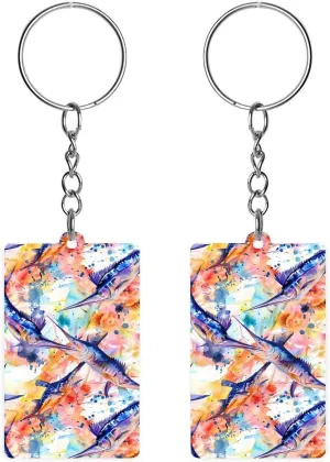 Colorful Marlin Sailfish Watercolor Funny Acrylic Keychain Small Rectangle Key Chain Purse Bag Accessories Gifts for Women Men