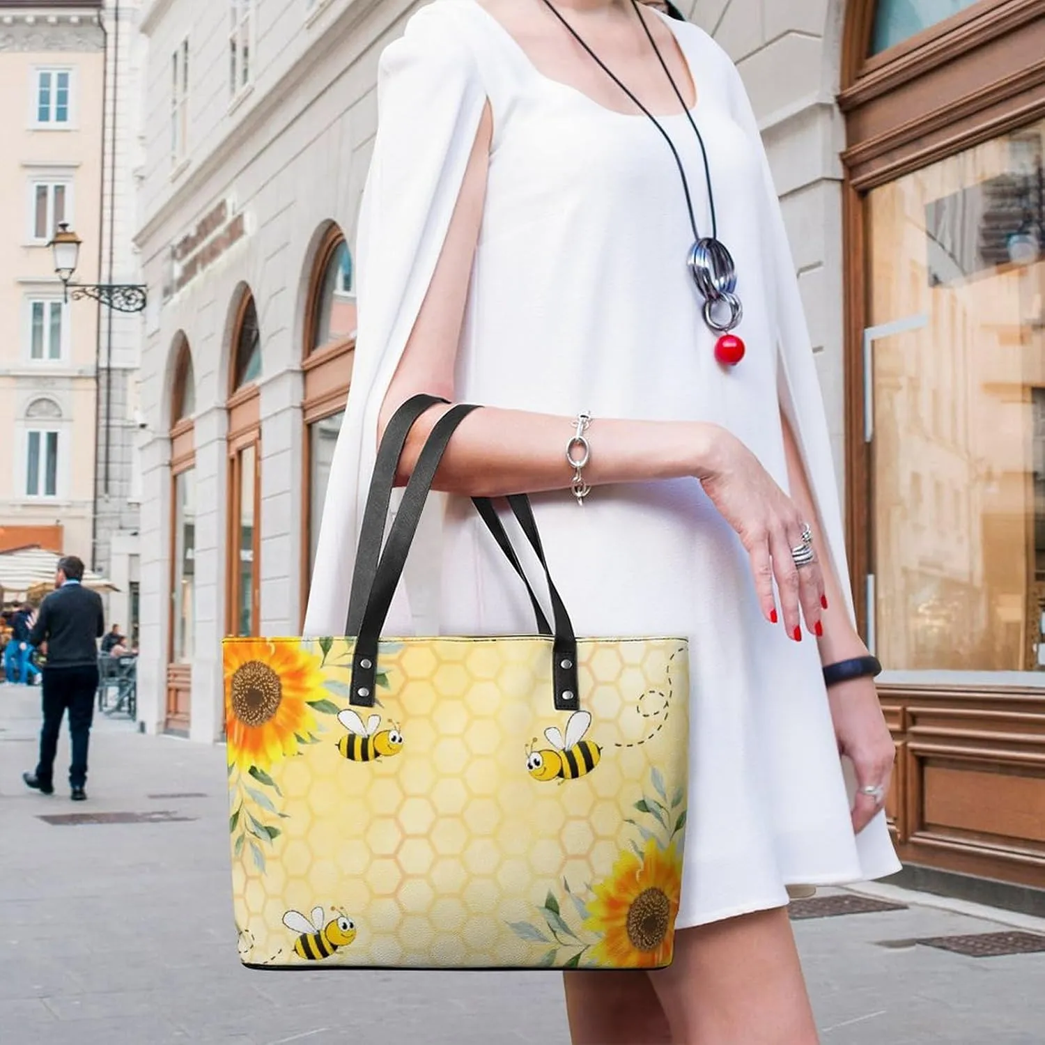 Colorful Print Large Capacity Portable Leather Handbag