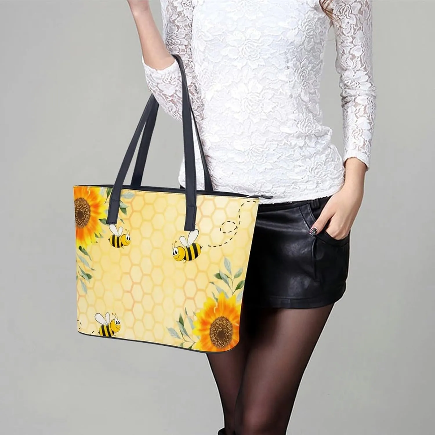 Colorful Print Large Capacity Portable Leather Handbag