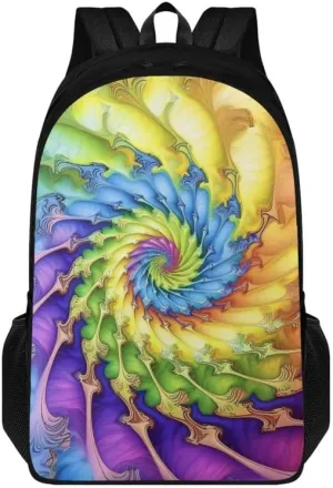 Colorful Spiral Tie-Dye Print Casual Backpack Soft Shoulder Straps Rainbow Art Tie-Dyeing 17.3 Inch College Backpacks Large Travel Daypack Bag for Women Men