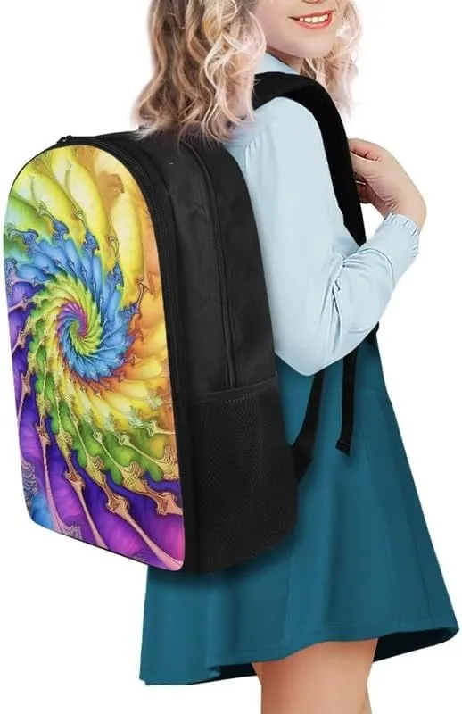 Colorful Spiral Tie-Dye Print Casual Backpack Soft Shoulder Straps Rainbow Art Tie-Dyeing 17.3 Inch College Backpacks Large Travel Daypack Bag for Women Men