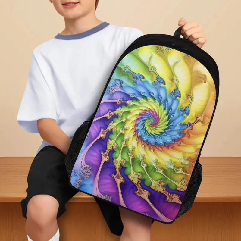 Colorful Spiral Tie-Dye Print Casual Backpack Soft Shoulder Straps Rainbow Art Tie-Dyeing 17.3 Inch College Backpacks Large Travel Daypack Bag for Women Men