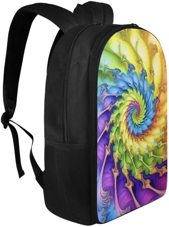 Colorful Spiral Tie-Dye Print Casual Backpack Soft Shoulder Straps Rainbow Art Tie-Dyeing 17.3 Inch College Backpacks Large Travel Daypack Bag for Women Men