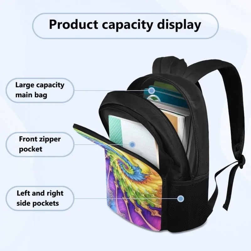 Colorful Spiral Tie-Dye Print Casual Backpack Soft Shoulder Straps Rainbow Art Tie-Dyeing 17.3 Inch College Backpacks Large Travel Daypack Bag for Women Men