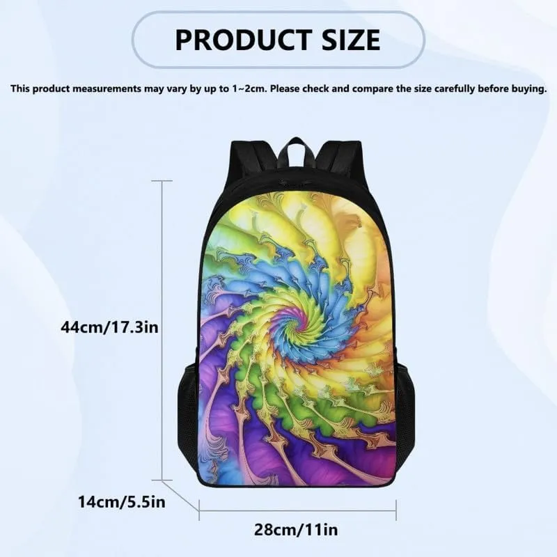 Colorful Spiral Tie-Dye Print Casual Backpack Soft Shoulder Straps Rainbow Art Tie-Dyeing 17.3 Inch College Backpacks Large Travel Daypack Bag for Women Men