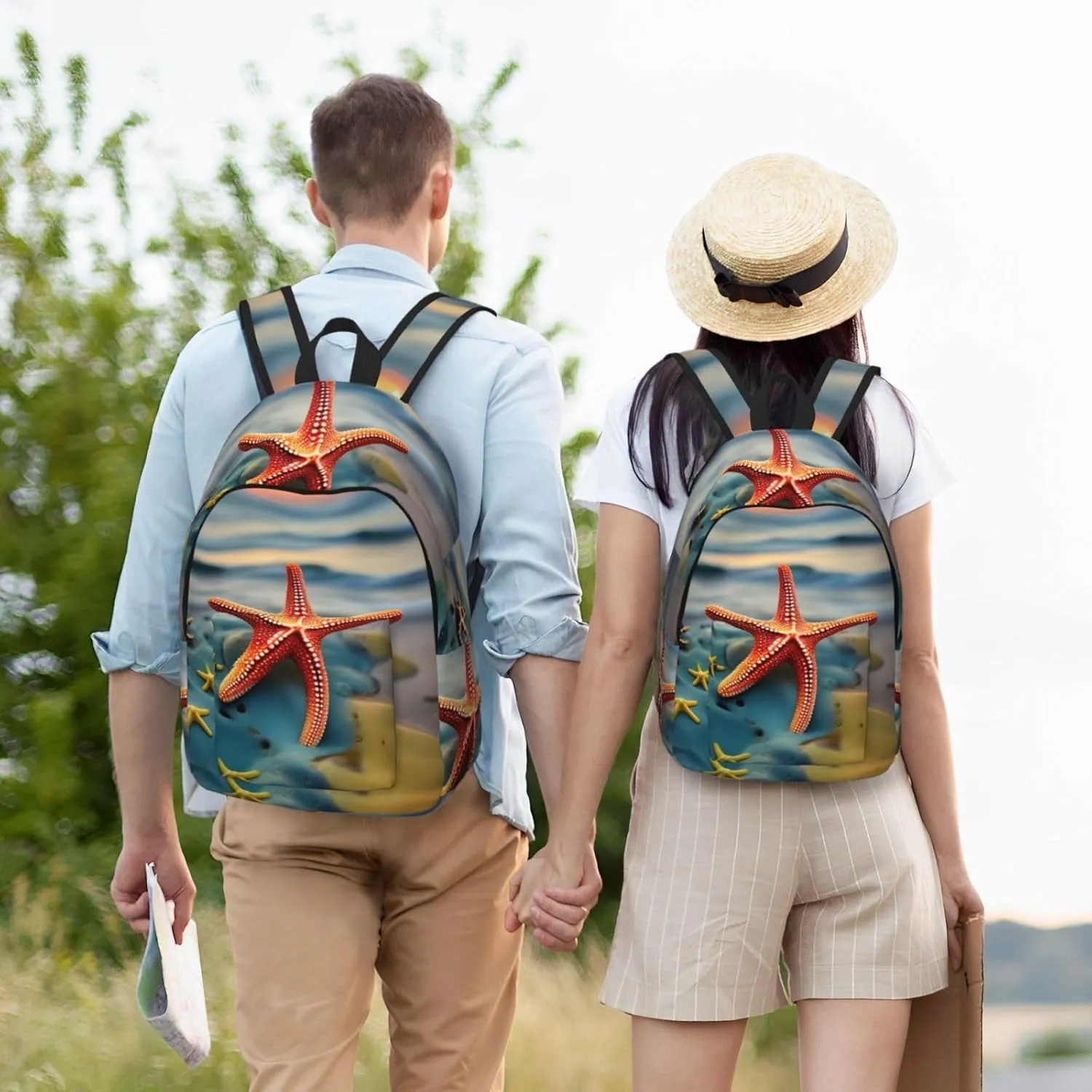 Colorful Starfish Canvas Casual Lightweight Duffel Bag, Fashion Duffel Bag, Casual Daypack, Unisex Travel Backpack