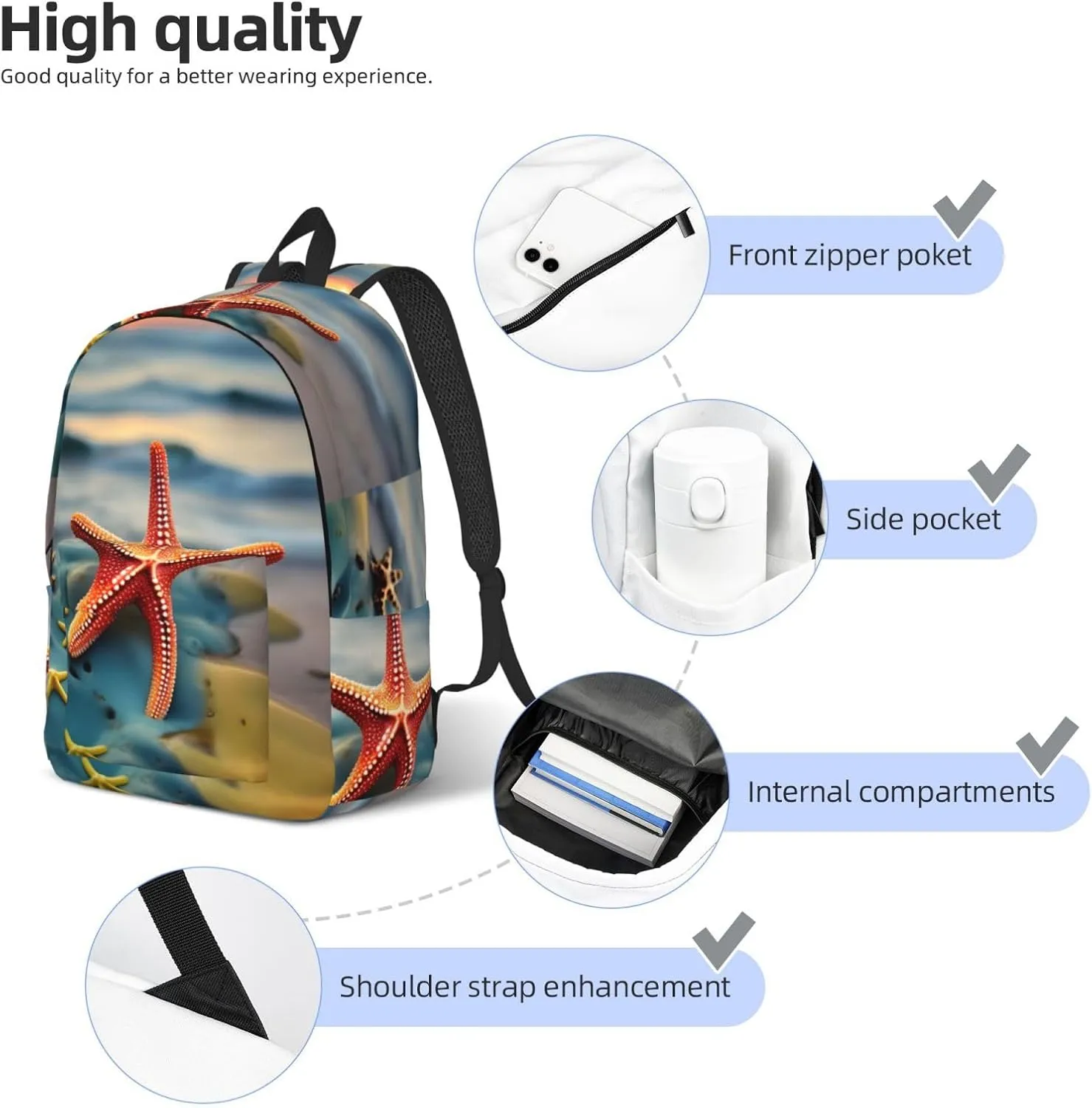 Colorful Starfish Canvas Casual Lightweight Duffel Bag, Fashion Duffel Bag, Casual Daypack, Unisex Travel Backpack
