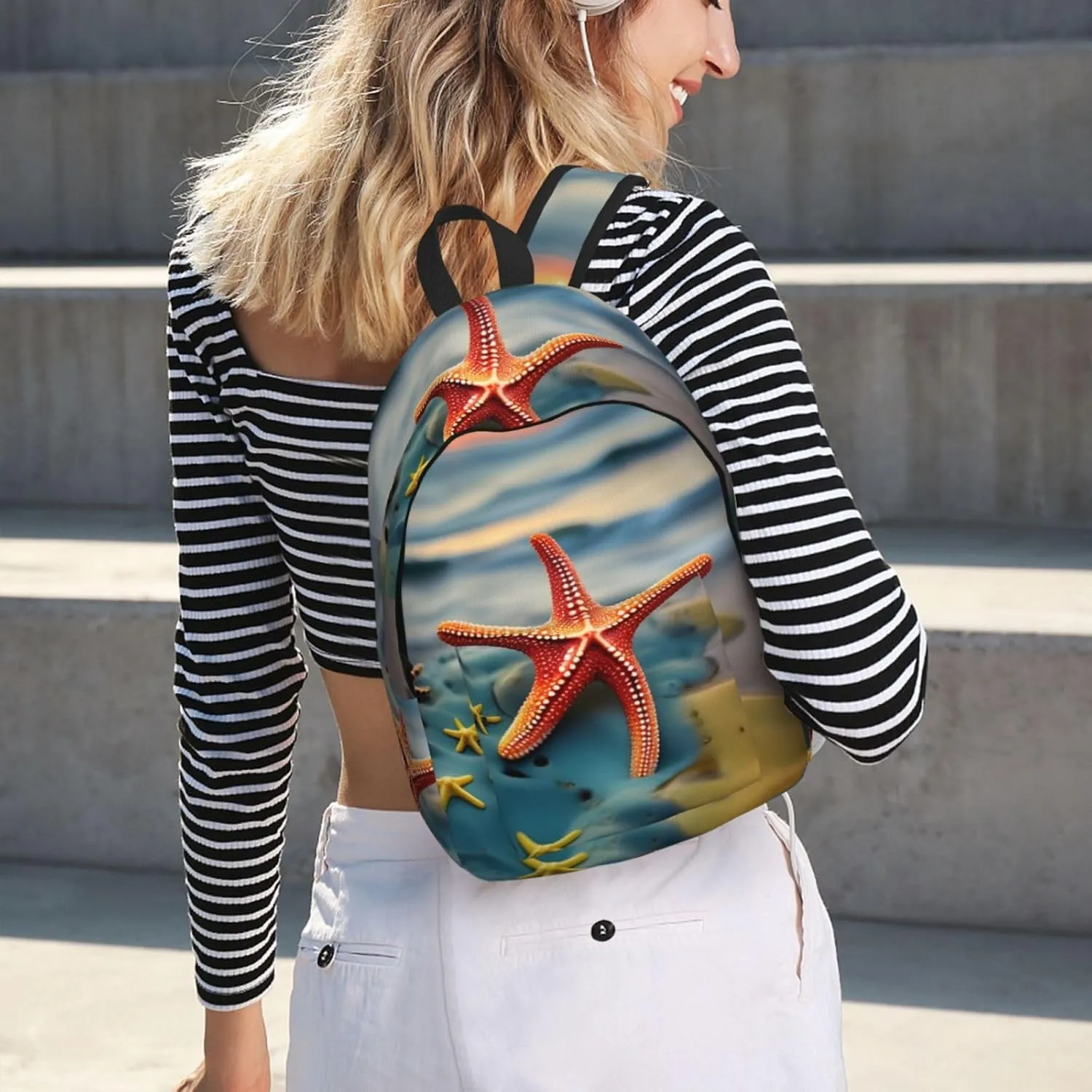 Colorful Starfish Canvas Casual Lightweight Duffel Bag, Fashion Duffel Bag, Casual Daypack, Unisex Travel Backpack